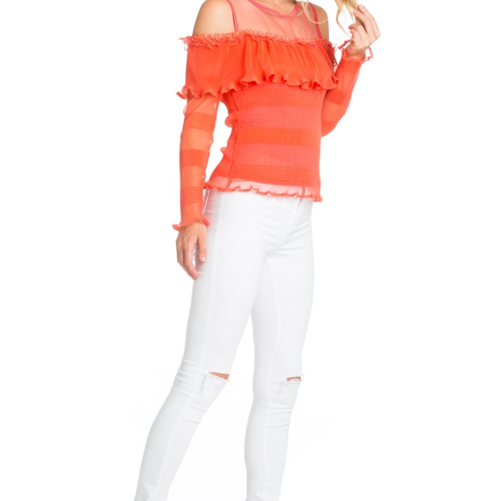COLD SHOULDER KNIT TOP WITH RUFFLE - Picture 3 of 5